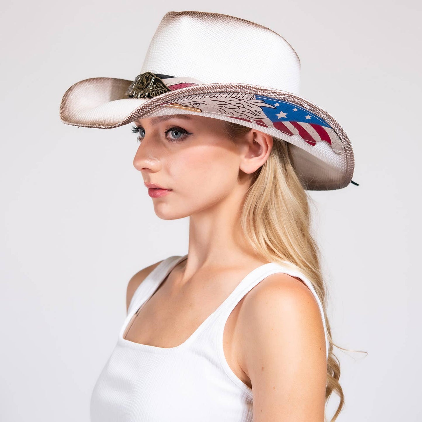 SP Sophia Collection - Patriotic Western Star Cowboy Hat With Band : White