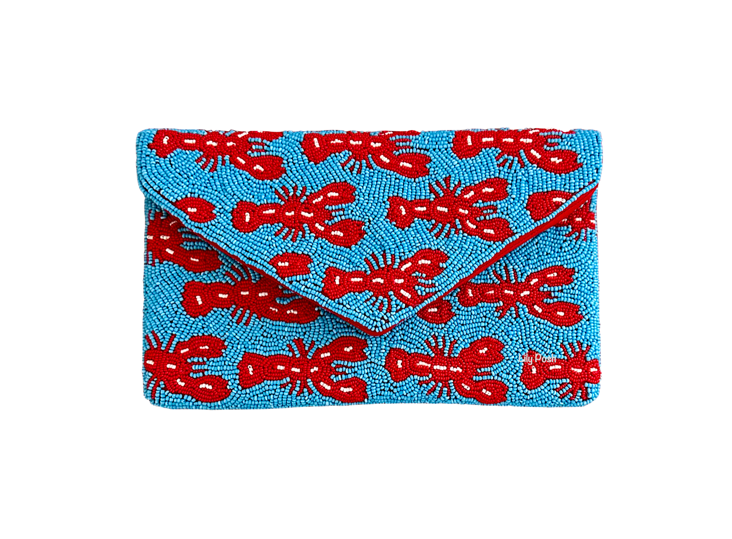 Lily Posh - Beaded Lobster Clutch Crossbody Bag Turquoise Marine Life