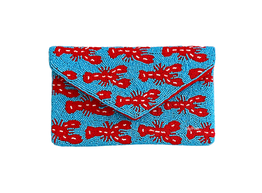 Lily Posh - Beaded Lobster Clutch Crossbody Bag Turquoise Marine Life
