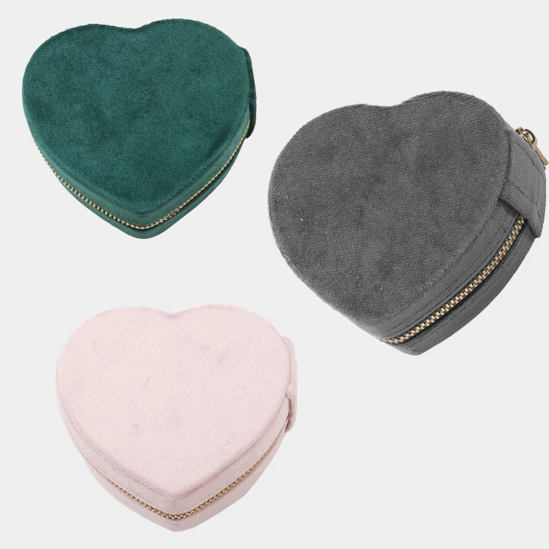 Heart Shape Jewelry Boxes Velvet Jewelry Case For Earrings Necklace Zippered Jewelry Boxes Household Clothing Accessory