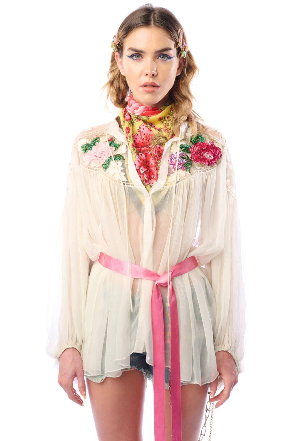 Aratta - Amora Chiffon Hand - Embellished Blouse / Top : Ivory / M