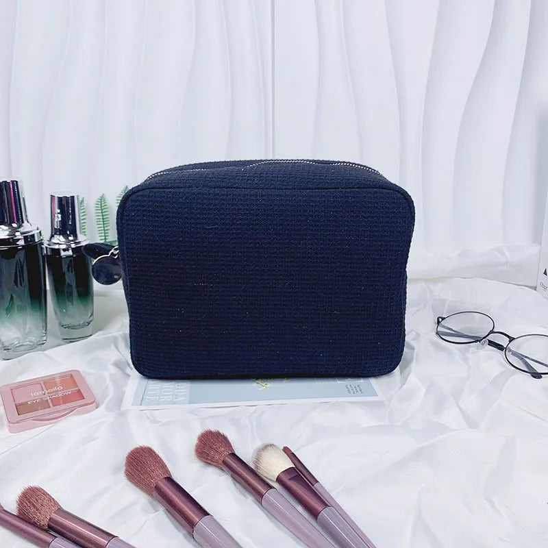 Personalized Makeup Bag -Travel Cosmetic Bag -Custom Waffle Weave Bag- Bridesmaid Gift - Monogram Toiletry Bag - Makeup Bag Set