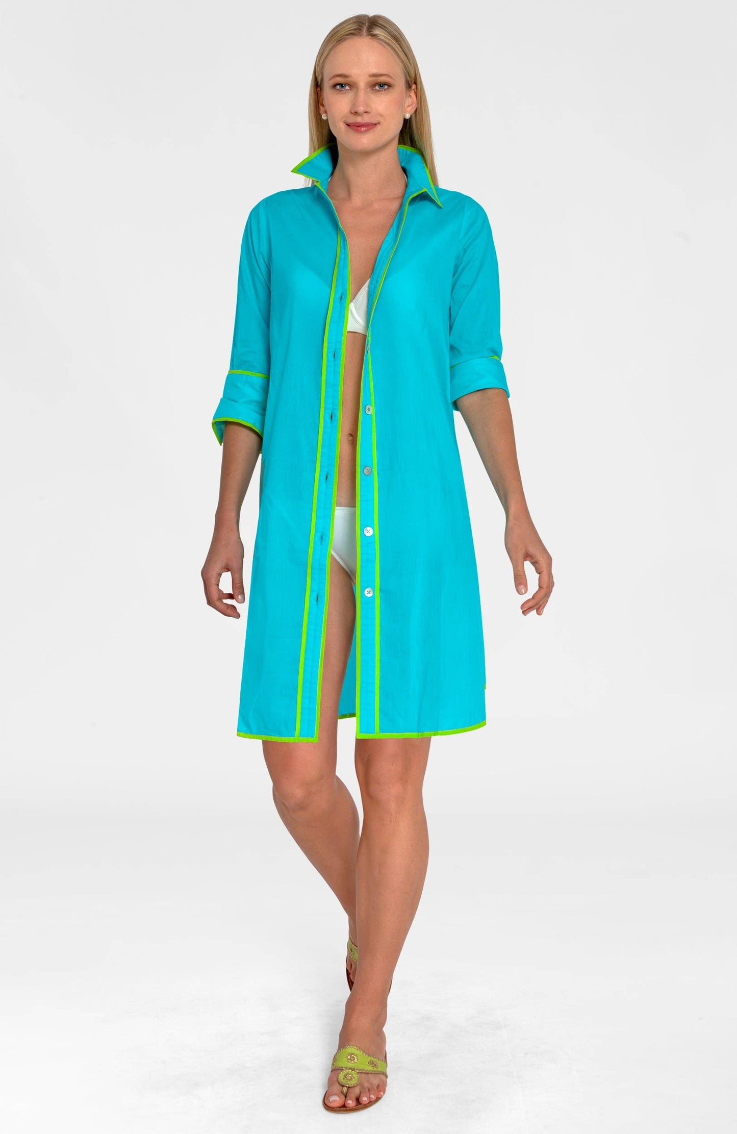 Gretchen Scott LLC - Shirt Tails Short Dress - Cotton: Turquoise / S