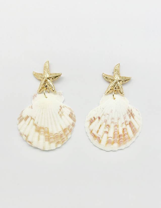 Pretty Persuasions - E25115 White Large Seashell/Starfish Dangle Earrings