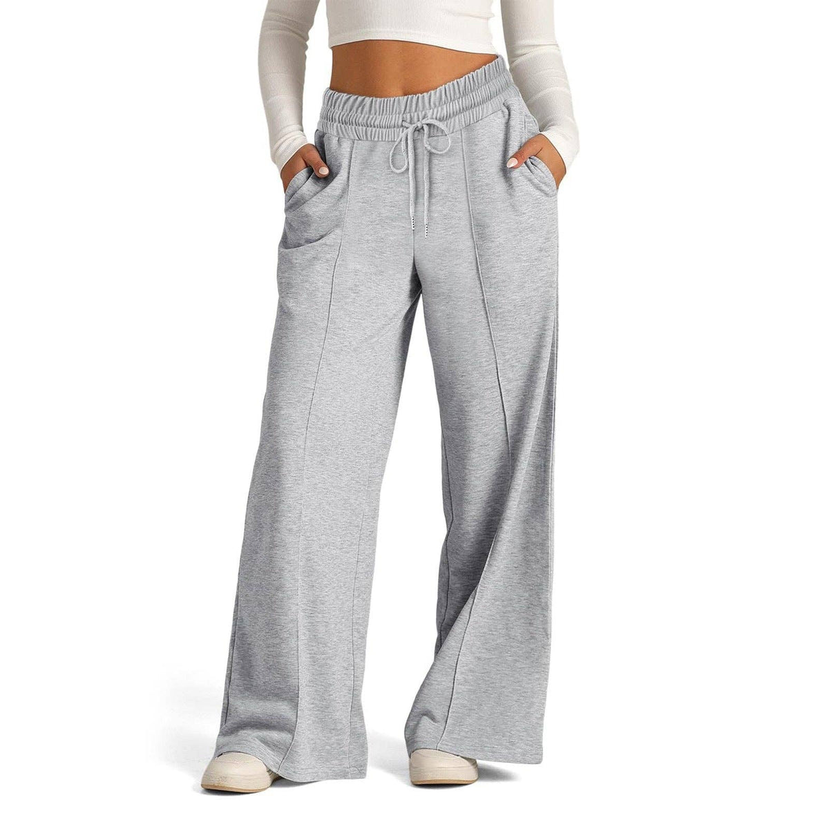 Suhkasana - Women's High Waisted Wide Leg Drawstring Casual Pants: Black / S