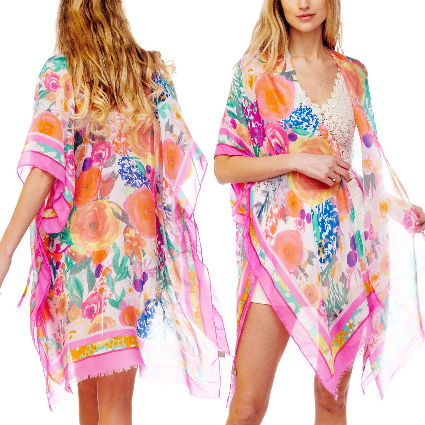 SP Sophia Collection - Botanical Garden Theme Printed Kimono : Pink