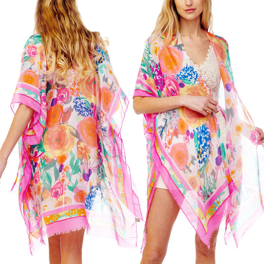 SP Sophia Collection - Botanical Garden Theme Printed Kimono : Pink