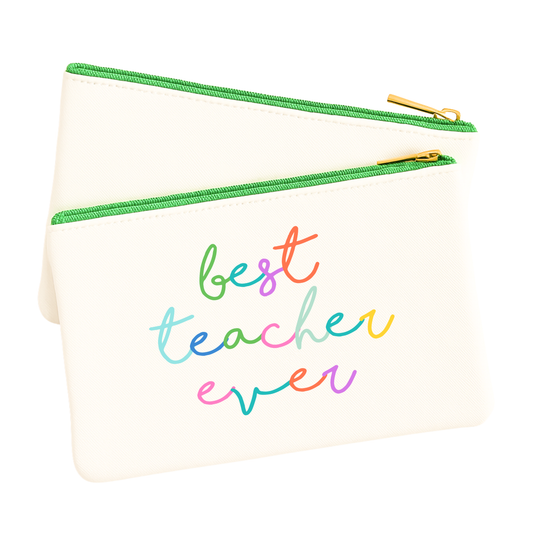 Aspen Lane - Best Teacher Ever Script Bag pouch teacher appreciation gift: Saffiano Leather