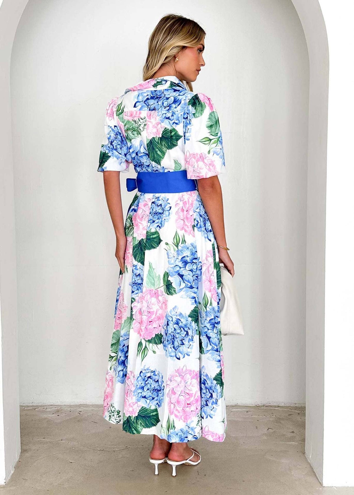 Lily Clothing - BOHO PRINT SHORT SLEEVE BELT A-LINE DRESS: BLUE / (S) 1