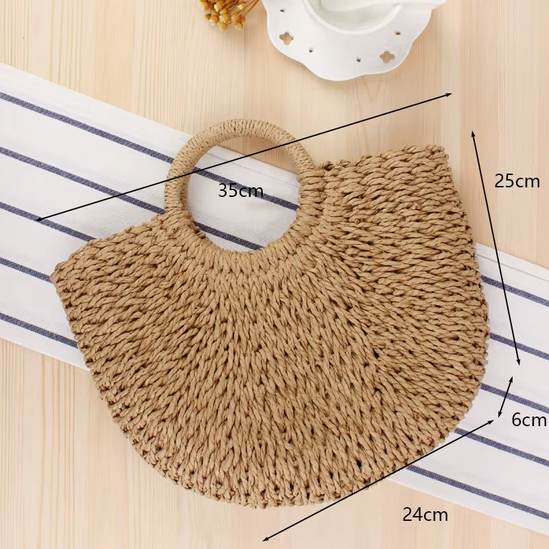 Woven Rattan Bag round Straw Shoulder Bag Small Beach Handbags Women Summer Hollow Handmade Messenger Crossbody Bags