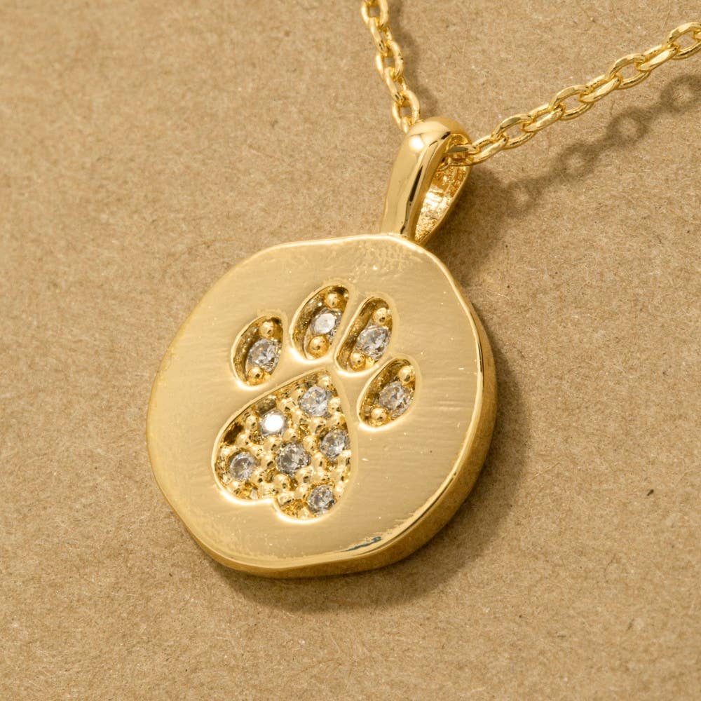Fame Accessories - Gold Dipped Pave Dog Paw Pendant Necklace: G