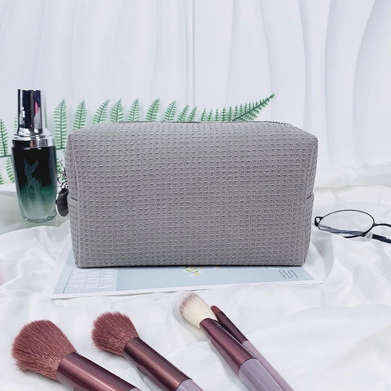 Personalized Makeup Bag -Travel Cosmetic Bag -Custom Waffle Weave Bag- Bridesmaid Gift - Monogram Toiletry Bag - Makeup Bag Set