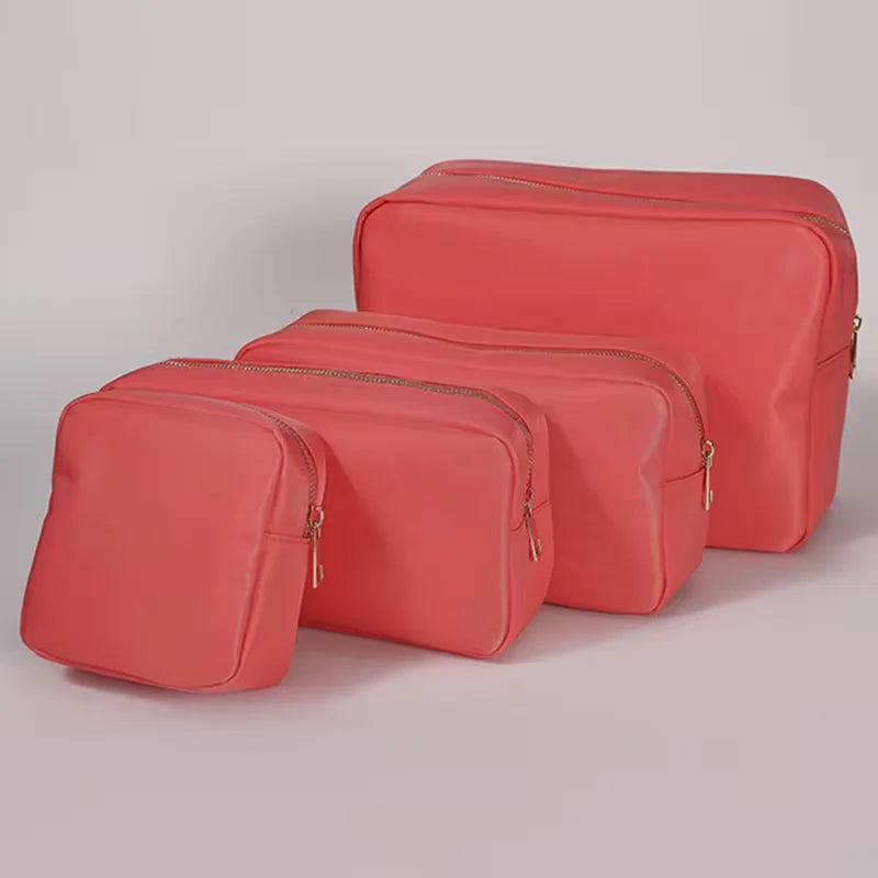 Candy Color DIY Personalized Embroidery Monogram Women Waterproof Toiletry Bag Travel Makeup Bag Nylon Cosmetic Pouch