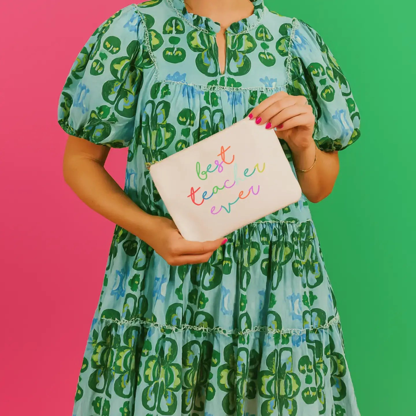 Aspen Lane - Best Teacher Ever Script Bag pouch teacher appreciation gift: Saffiano Leather