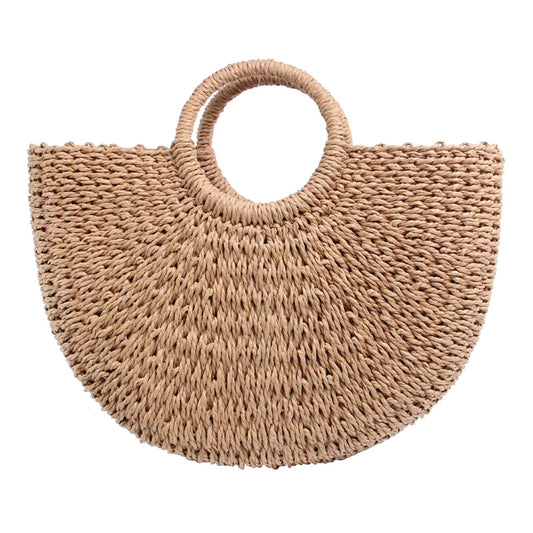 Women's Half Moon Woven Rattan Bag