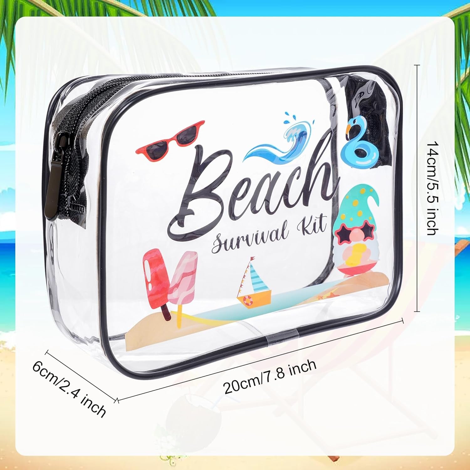 4Pcs Beach Clear Makeup Bags for Women Summer Beach Survival Kit Cosmetic Bags Waterproof PVC Toiletry Bags Portable Seaside Travel Pouch with Zipper for Lady Girls Summer Travel Vacation
