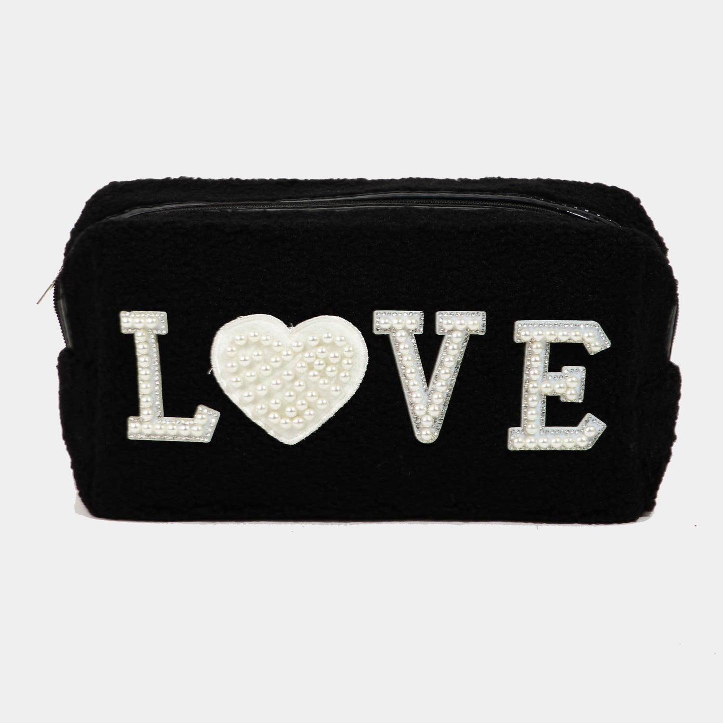 Collections by Fame Accessories - Pearly Studded Love Sherpa Pouch: PU