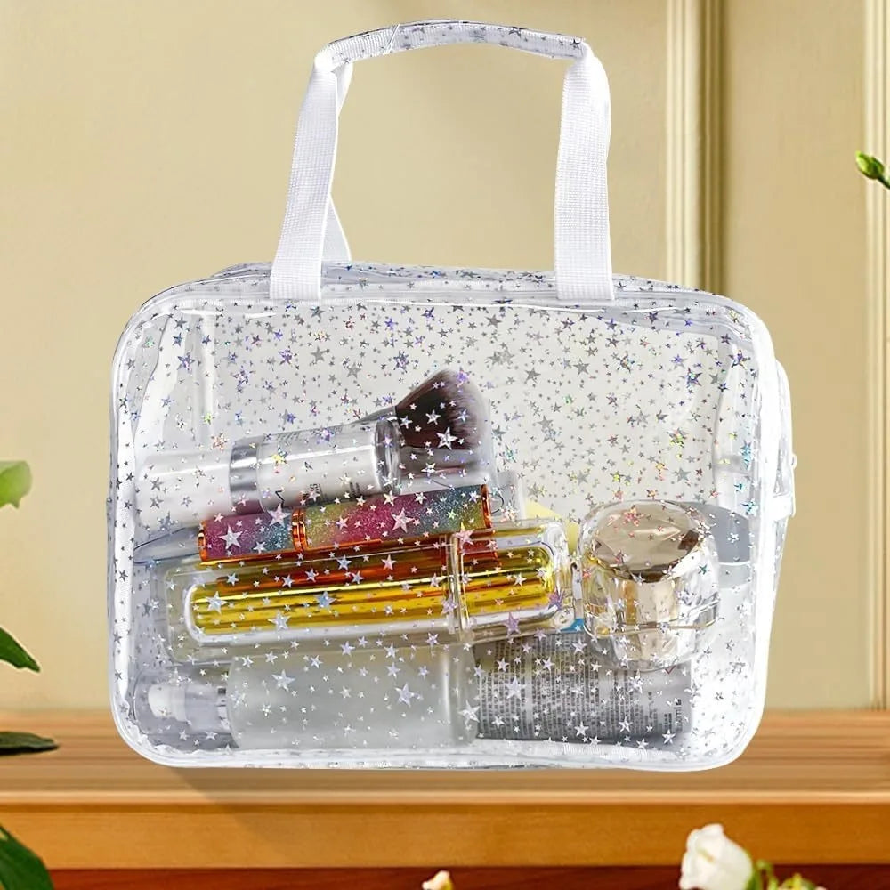 Fashion Clear PVC Star Cosmetic Bag Waterproof Transparent Travel Toiletry Bag Large Capacity Zipper Summer Beach Swimming Bag