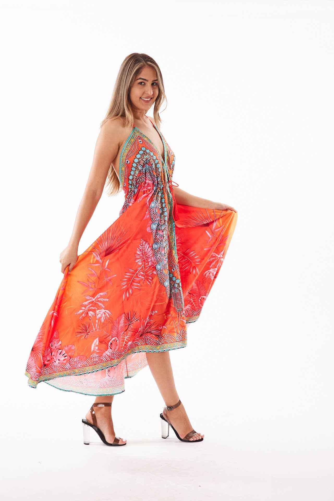 Ranee's - 678 Coral pink Hawaii dress BACK IN STOCK