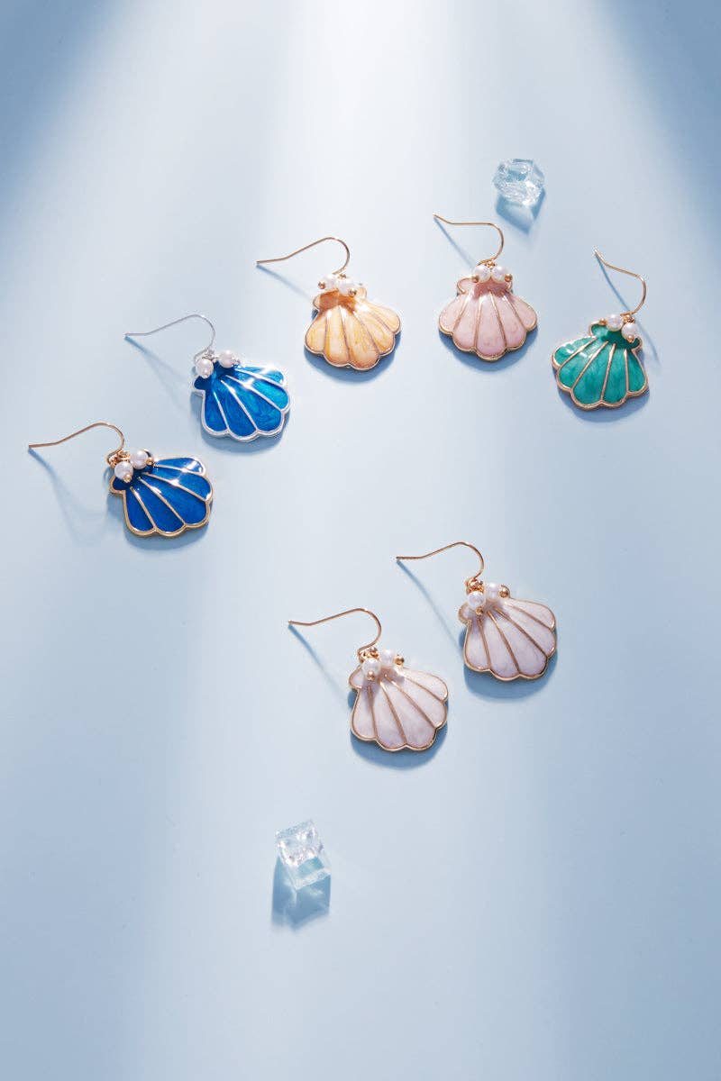 Designature New York - Shell Enamel Pearl Summer Sea Life Hook Earrings: PK / ONE