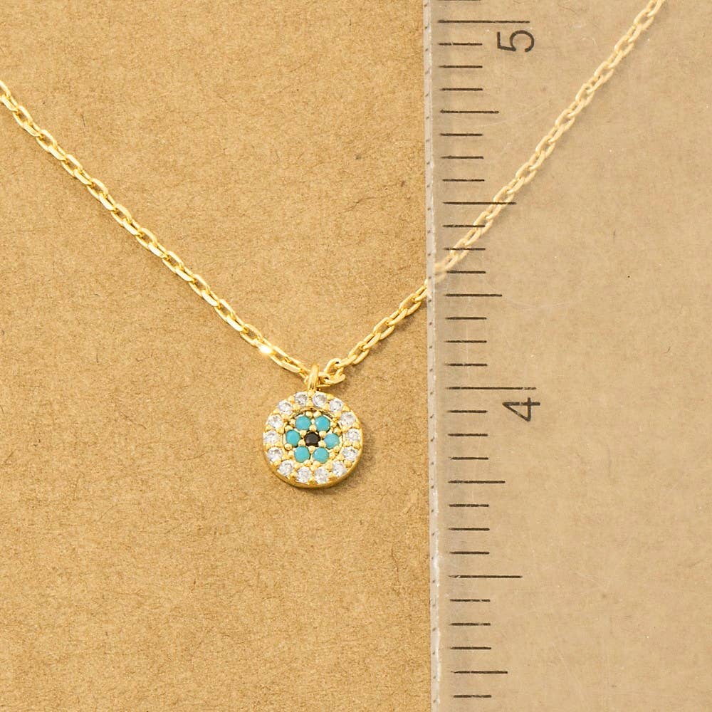 Fame Accessories - Gold Dipped Cz Trim Evil Eye Coin Necklace: RG