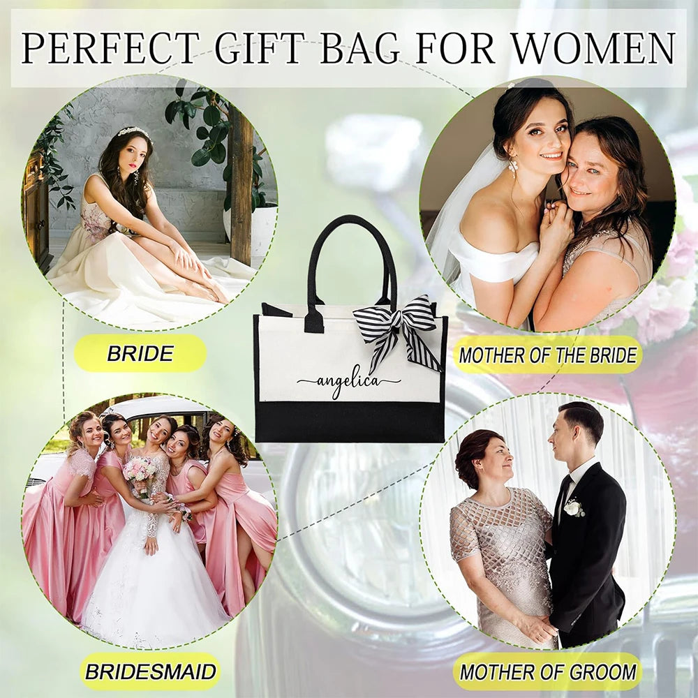 Personalized Monogrammed Tote Bags For Women Bridesmaid Beach Bag Wedding Bridal Baby Shower Extra Large Burlap Tote Gifts Bags
