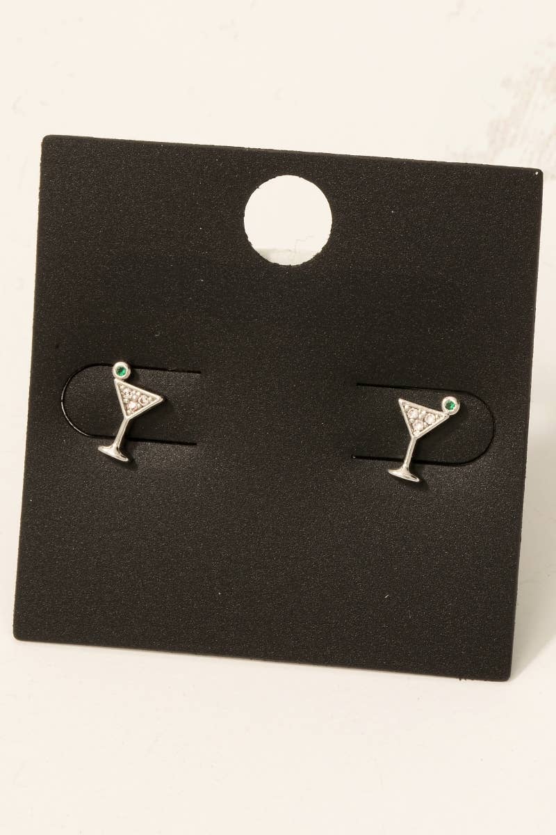 Fame Accessories - Gold Dipped Cz Pave Martini Glass Stud Earrings: GOLD