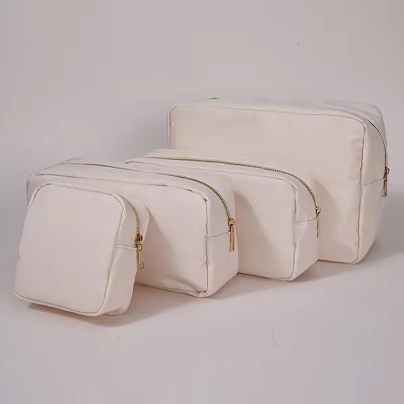 Candy Color DIY Personalized Embroidery Monogram Women Waterproof Toiletry Bag Travel Makeup Bag Nylon Cosmetic Pouch