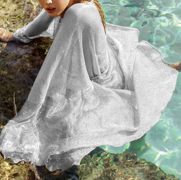 Rosa Clothing - Rose Gold Sparkle Sheer Kimono Beach Bikini CoverUp Robe: Rose Gold / M