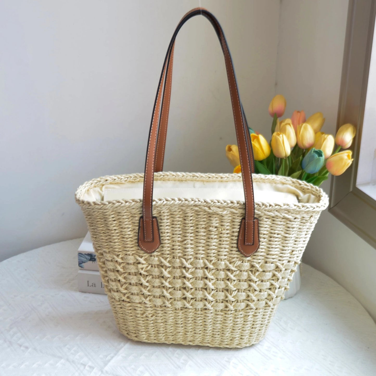 Large Capacity Summer Tote Bags For Women Lemon Pattern Embroidered Straw Bag Bohemian Beach Party Big Handbags Shoulder Bag