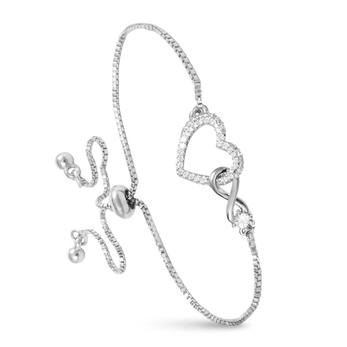 Amanda Blu - Infinity Hear CZ Pull-Cord Bracelet -  Silver