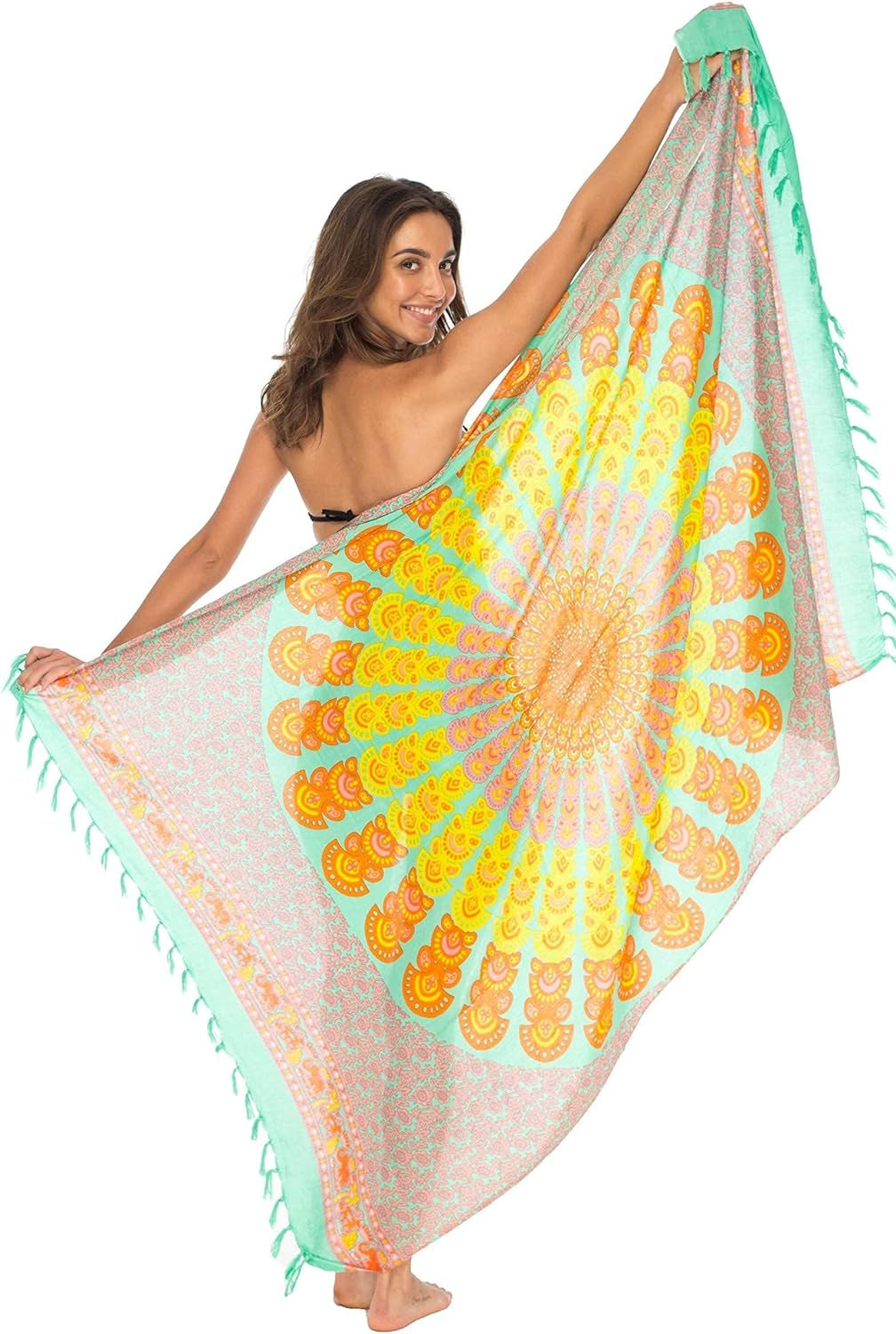 Womens Sarong Beach Swimsuit Bikini Cover up Wrap Peacock & Clip