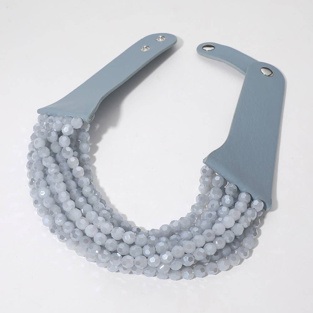 Sensibling Corp. - Chunky Acrylic Beaded Multi Layered Faux Leather Necklace: FUCHSIA