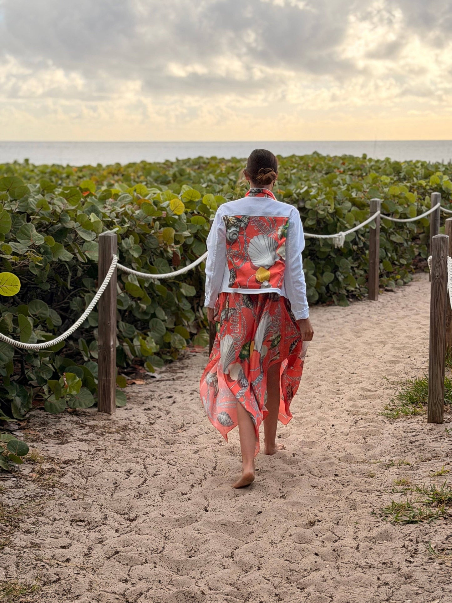 Stacy Bradley Design - The White Denim Jacket / Coral Shell: Small