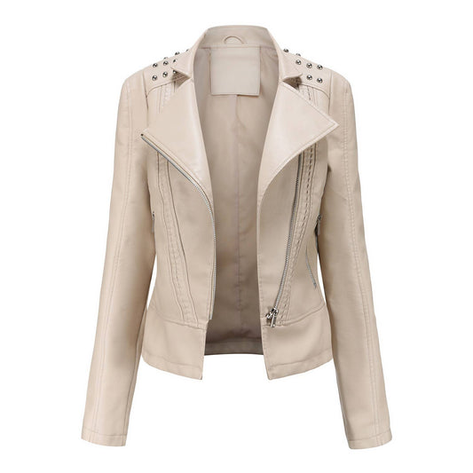 HIDDENBRAND - Spring/ Fall Leather Jacket Small Coat Biker Clothing: White / M