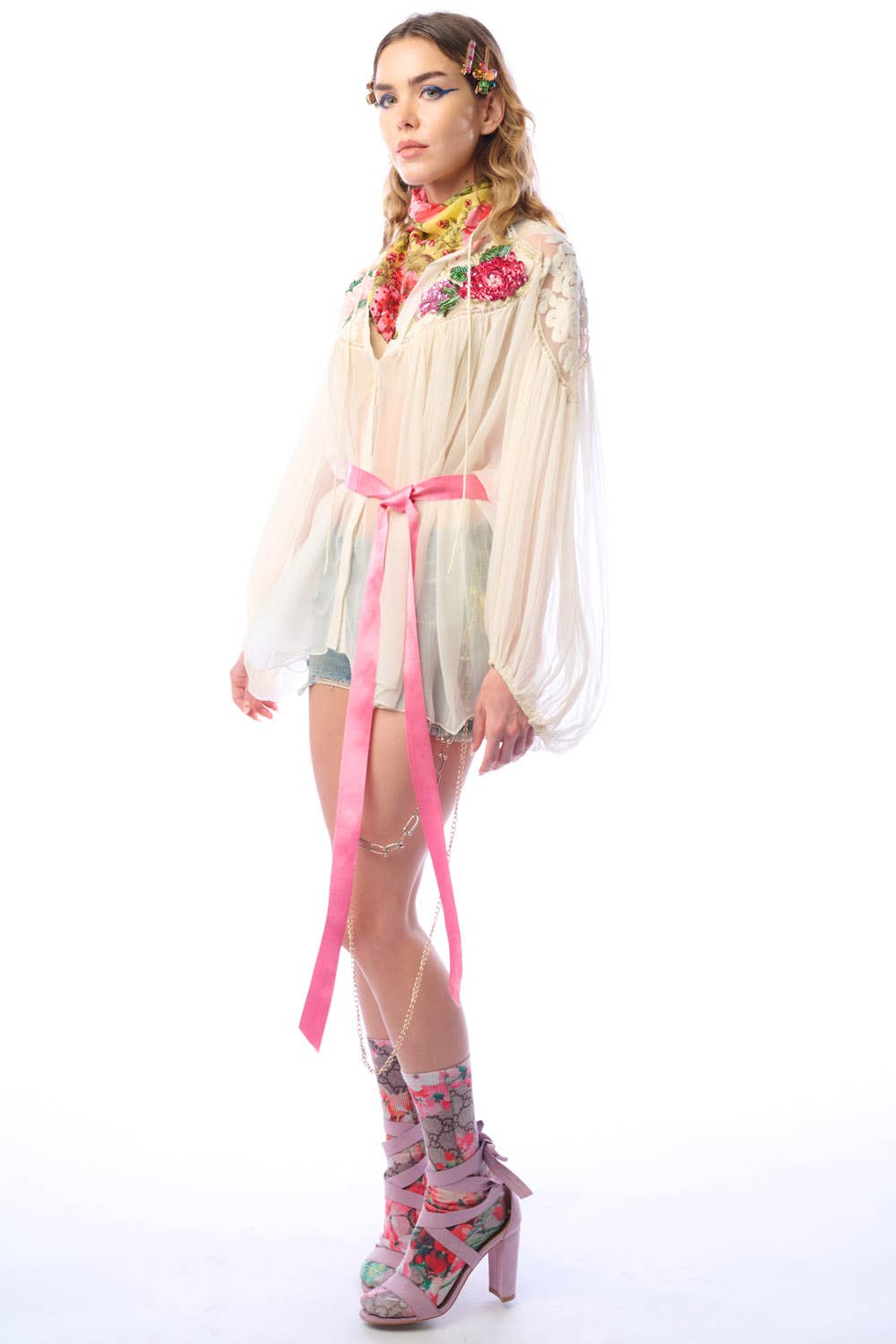 Aratta - Amora Chiffon Hand - Embellished Blouse / Top : Ivory / M