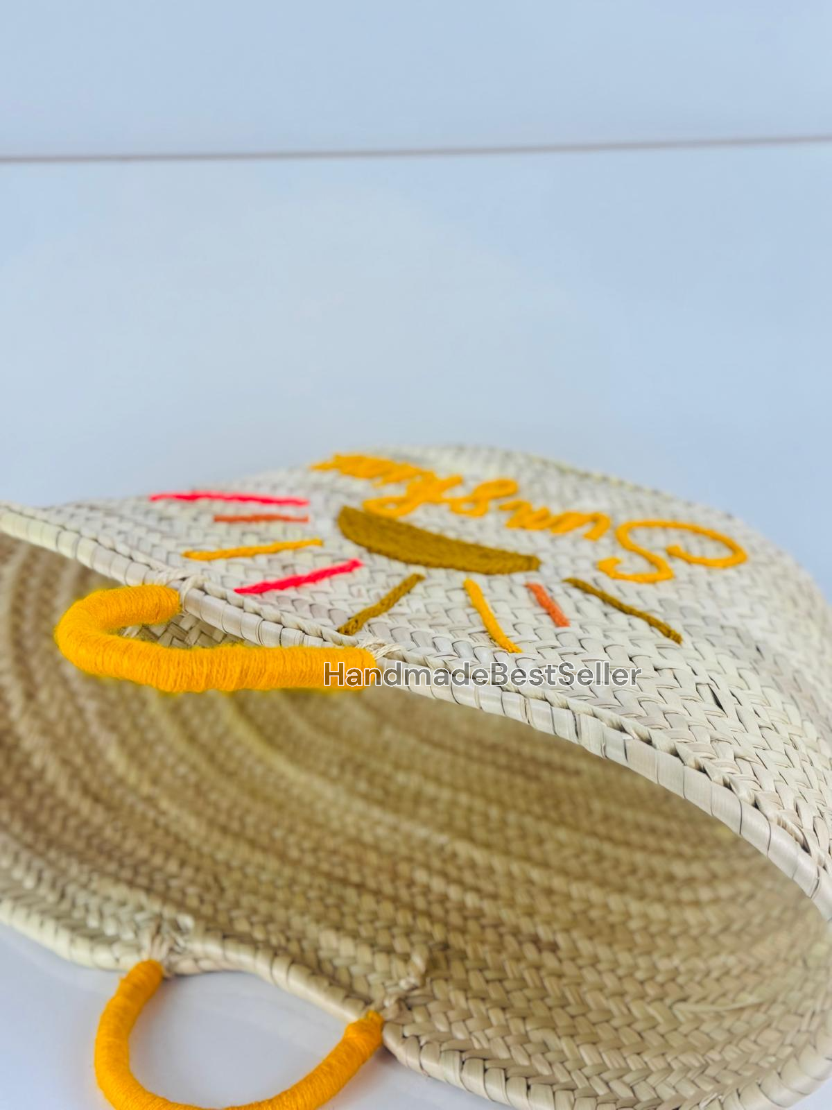 HandmadeBestSeller - Handmade Straw Basket with Sunshine Embroidery