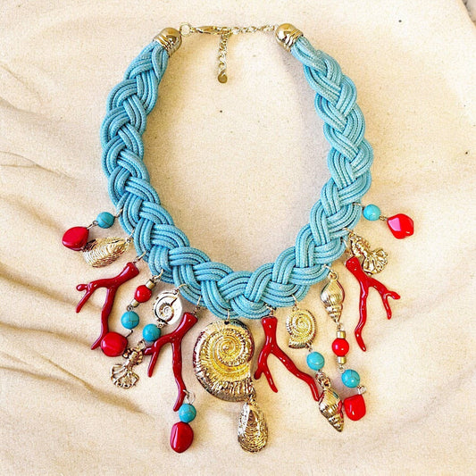 Bijoux Envie Statement Jewelry - Charm Necklace | Turquoise Blue | Boho | Beach | Coral