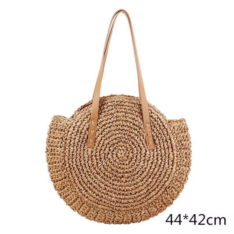 Woven Rattan Bag round Straw Shoulder Bag Small Beach Handbags Women Summer Hollow Handmade Messenger Crossbody Bags