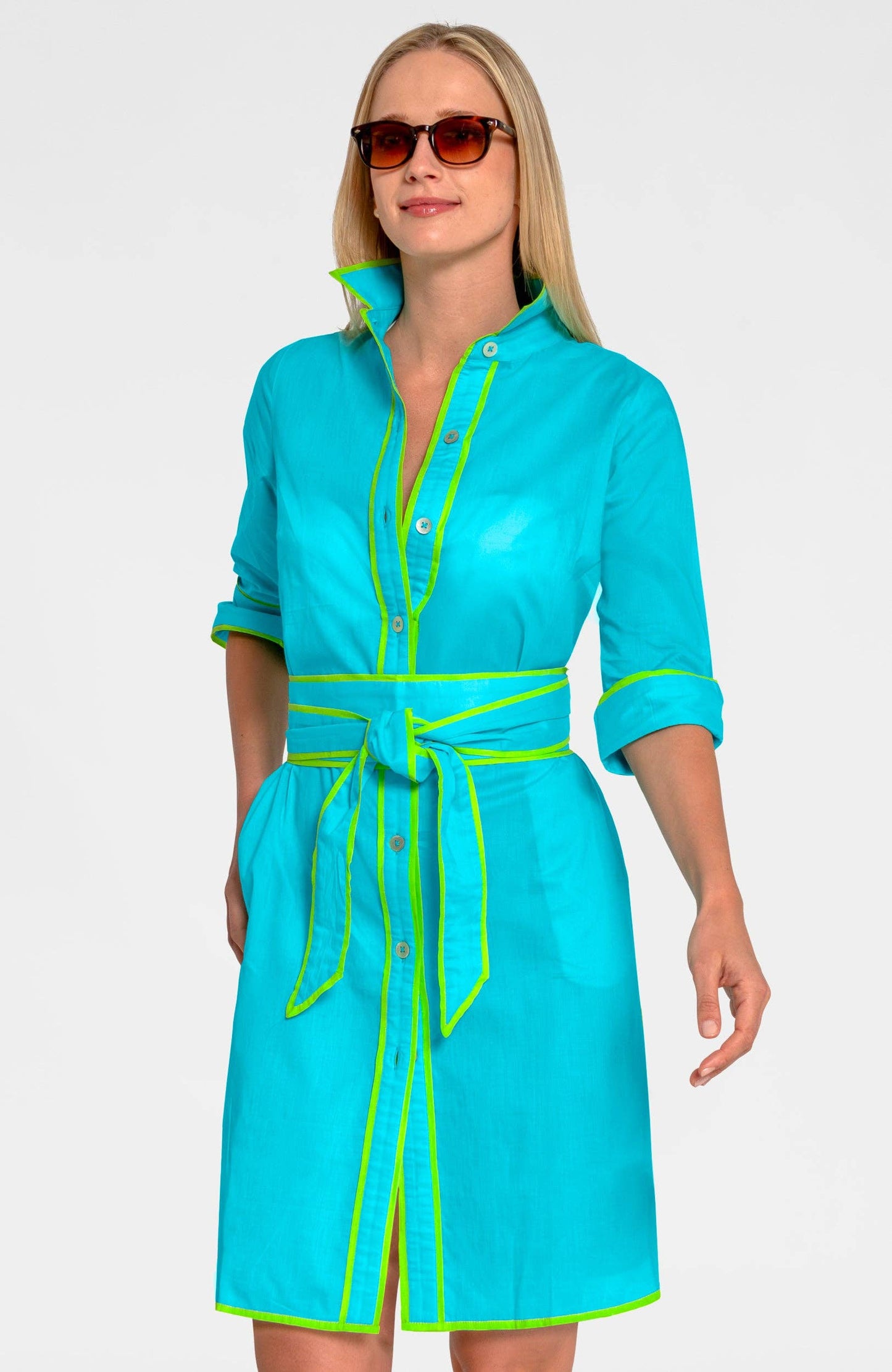 Gretchen Scott LLC - Shirt Tails Short Dress - Cotton: Turquoise / M