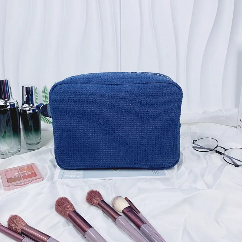 Personalized Makeup Bag -Travel Cosmetic Bag -Custom Waffle Weave Bag- Bridesmaid Gift - Monogram Toiletry Bag - Makeup Bag Set