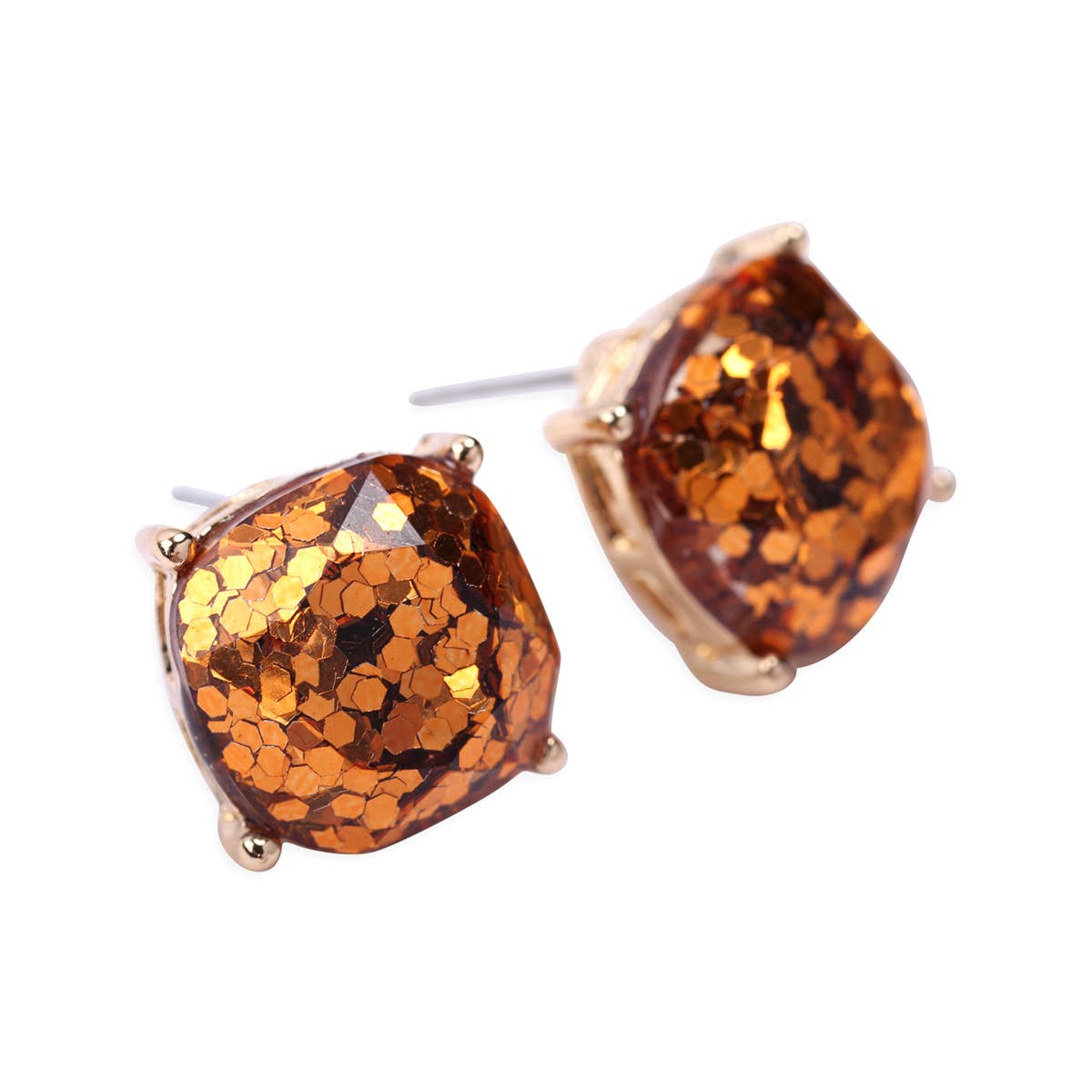 MYS Wholesale Inc - Faceted Glitter Cushion Acrylic Post Earrings: Fuchsia