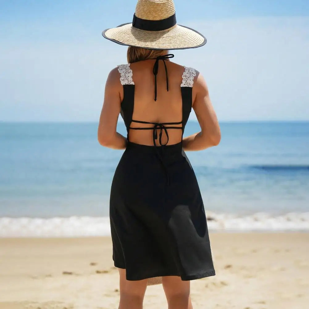 3Pcs/Set Women Swimsuit Halter Lace-up Bra Swimming Briefs Set with Cover Up Dress Beachwear Swimwear Bahting Suit Swimwear