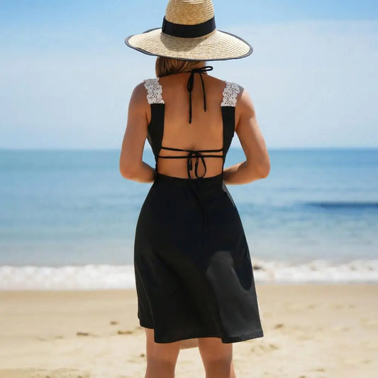 3Pcs/Set Women Swimsuit Halter Lace-up Bra Swimming Briefs Set with Cover Up Dress Beachwear Swimwear Bahting Suit Swimwear