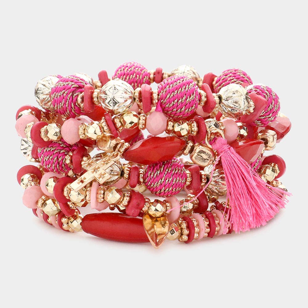 Sensibling Corp. - 7PCS Tassel Arrow Ammonite Stretch Multi Layered Bracelets