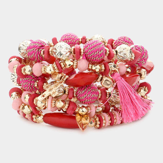 Sensibling Corp. - 7PCS Tassel Arrow Ammonite Stretch Multi Layered Bracelets