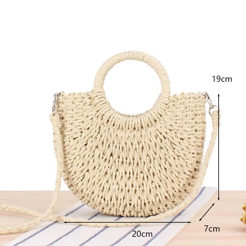 Woven Rattan Bag round Straw Shoulder Bag Small Beach Handbags Women Summer Hollow Handmade Messenger Crossbody Bags