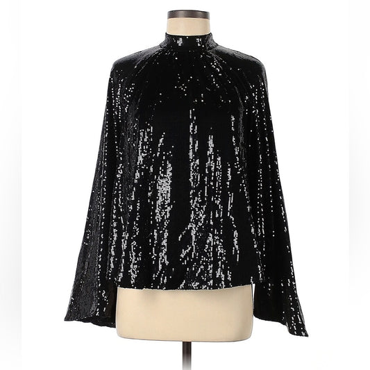 RtA Tennessee Top Black Sequin Long Sleeve Embellished Shirt Medium