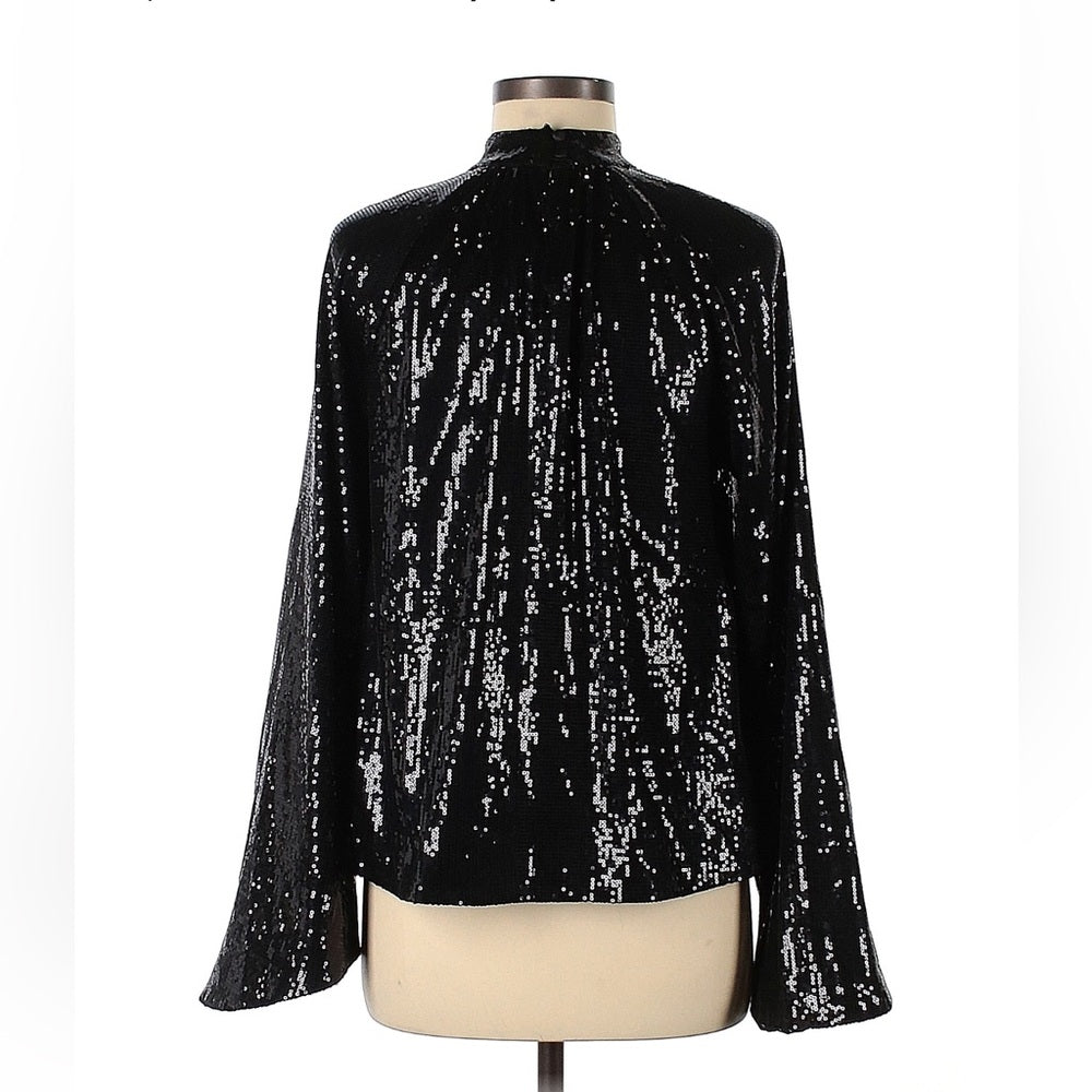 RtA Tennessee Top Black Sequin Long Sleeve Embellished Shirt Medium