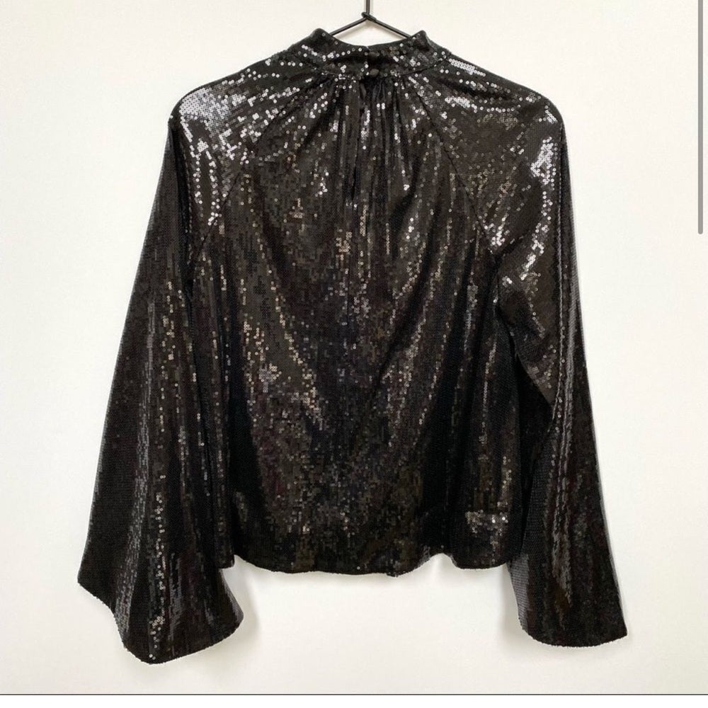 RtA Tennessee Top Black Sequin Long Sleeve Embellished Shirt Medium